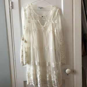 White bohemian dress with crochet design & slip